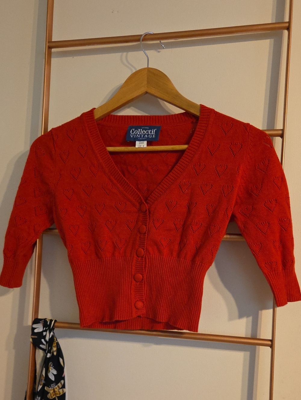 Collectif Red V-Neck Cropped Cardigan